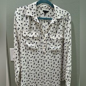 Ann Taylor Black and White Palm Print Blouse